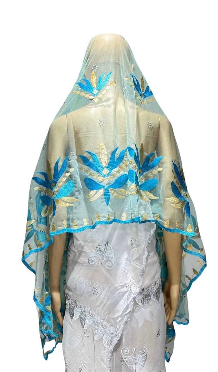 On Sale 2025 New African Net Hijab Scarf for Muslim Women African Dubai Islam Headscarf Embroidery Shawls Voile