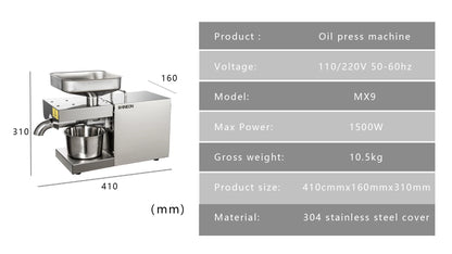 1500W 110V/220V Automatic Cold Press Oil Machine, Cold Press Machine, Sunflower Seeds Oil Extractor, Cold Press Extract