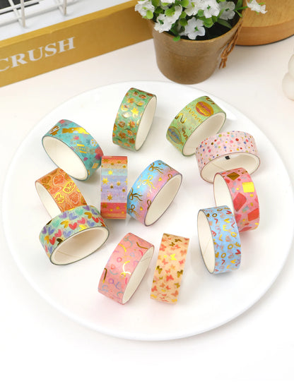 Creative Floral Hot Foil Washi Tape Set,12 Rolls Decorative Masking Tape for Scrapbooking,Journaling,DIY Gift Supplies