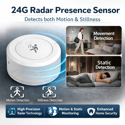Zigbee 24G MMWave Human Presence Sensor Microwave Radar Occupancy Motion Detector Smart Home Works with Zigbee2MQTT TUYA APP