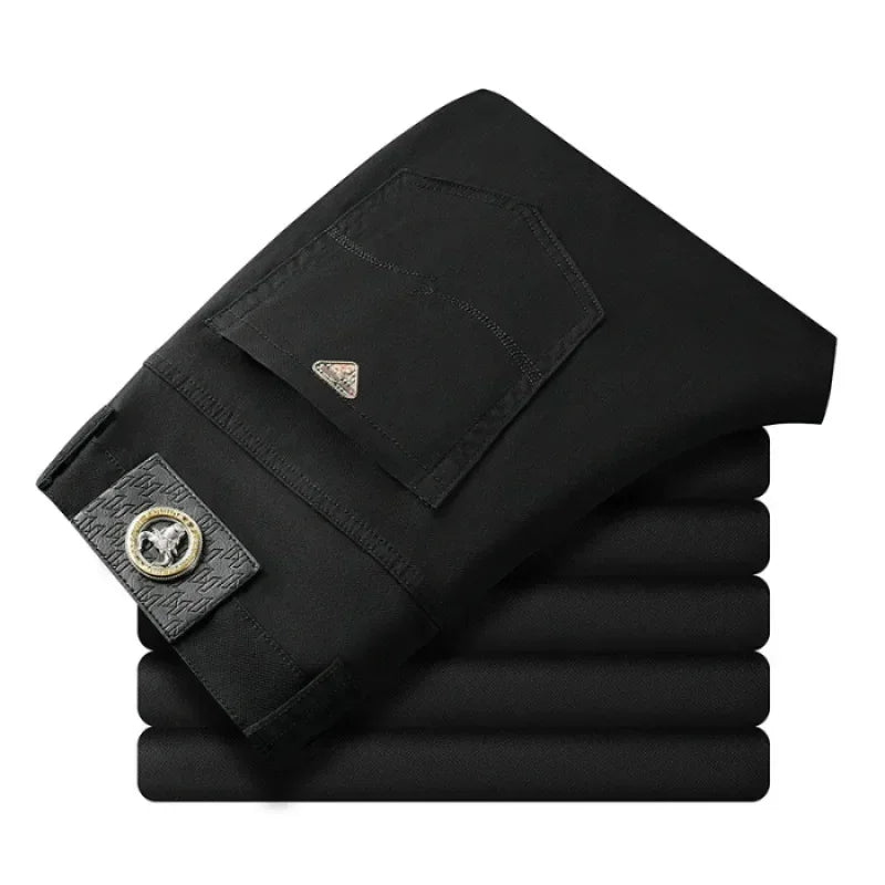 Seven-Color Stretch 97% Cotton and 3% Spandex Jeans Men Trendy Wild Simple High-End Slim-Fitting Small Straight Casual Trousers