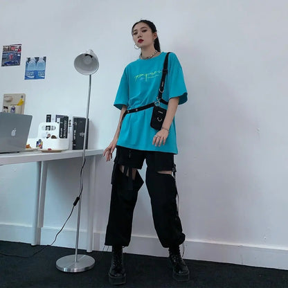 Casual Pants Women Cargo Korean Style Solid Spring Young Ladies Elastic Waist Popular Street Wear  Simple Ins Cozy Cool