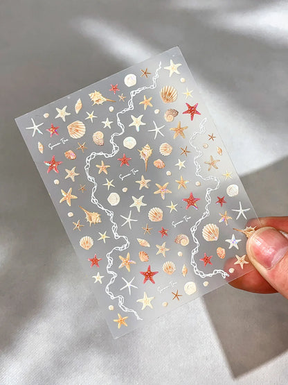 Shell Light Starfish Shell Nail Stickers Cute Starfish Decorative Stickers For Nails DIY 3D Self Adhesive Summer Manicure Decals