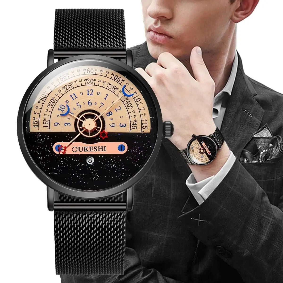 Fashion Mesh Band Men Business Watches Calendar Quartz Wristwatches For Mens Clock Reloj Hombre