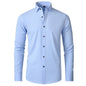 Men's long-sleeved shirt made of elastic fabric, wash-and-wear wrinkle-resistant business casual, silky smooth, pure color shirt