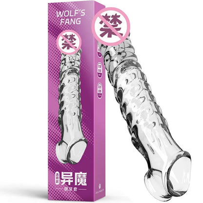 Male Vibrating Threaded Crystal Sleeve Silicone Penis Sleeve Couple Sex Bdsm