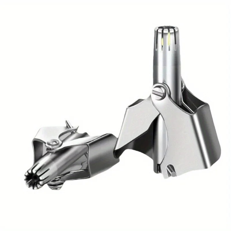 Men's Stainless Steel Nose Hair Trimmer Manual Mechanical Razor Washable Hair Removal Tool with Brush for Personal Grooming