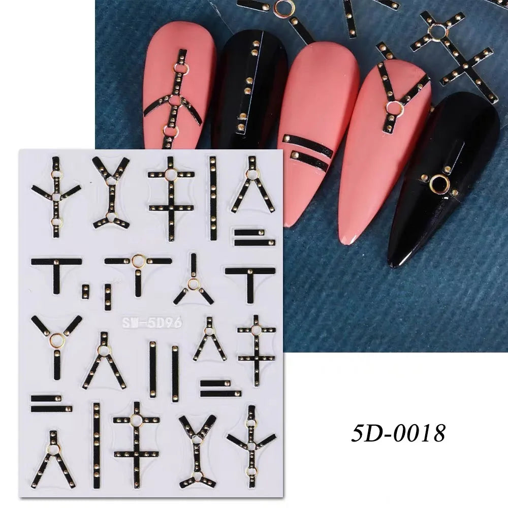1sheet 5D Halloween Nail Stickers Pink/Green/Black Cartoon Pattern Nail Art Slider DIY For Sweet Cool Girl Cute Nail Decoration