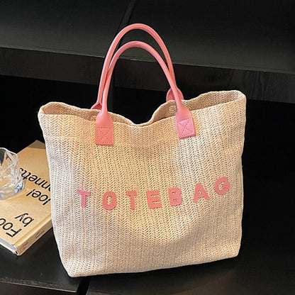 French style large capacity woven straw woven bag for women, new beach vacation shoulder bag, casual commuting tote bag