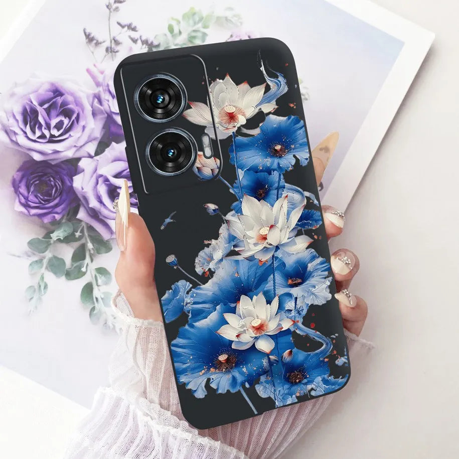 Case For Motorola Edge 50 Fusion Cover XT2429-1 Popular Flower Soft Black Silicone Phone Cases For Motorola G96 5G MotoG96 Funda