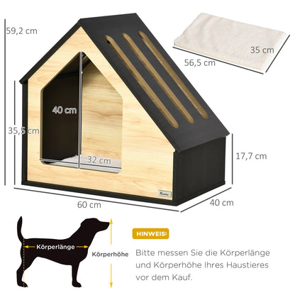 Wooden Pet House Indoor Cat Cave & Dog Bed with Removable Washable Cushion, Small Dog House for Dogs up to 8kg, 60x40x59.2cm, Stylish MDF Furniture with Ventilated Roof