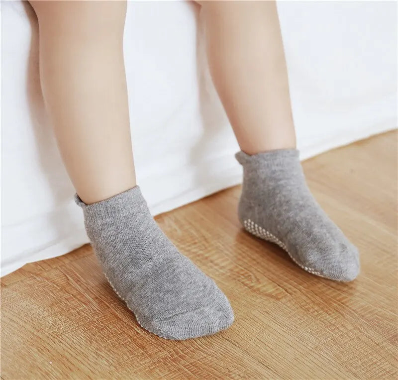 6 Pairs/Lot Cotton Baby Anti-slip Boat Socks For Boys Girls Low Cut Floor Kids Toddler Sock With Rubber Grips For 0-1Years
