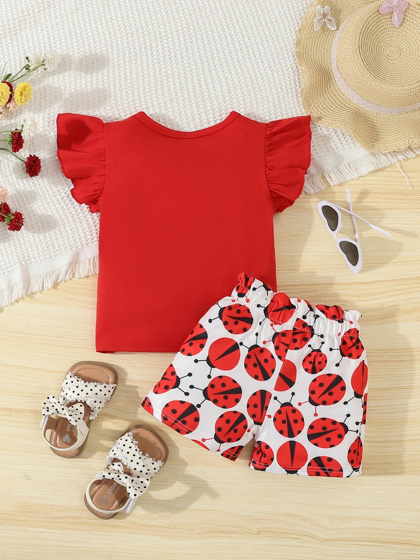 Summer Adorable Ladybug Outfit 2pcs Set for Baby Girls Sleeveless T-shirt +Causal Shorts Infant Newborn Cute Baby Girl  Clothes