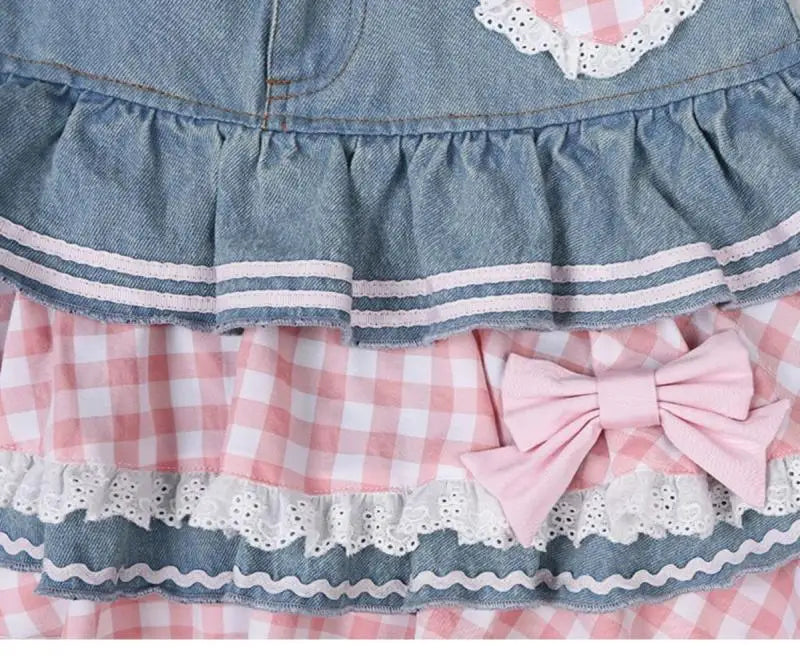 Kawaii Girls Lolita Skirts Japanese Women Harajuku Ball Gown Denim Skater Y2K High Waist Lace Cake Skirts Versatile Puffy Skirts