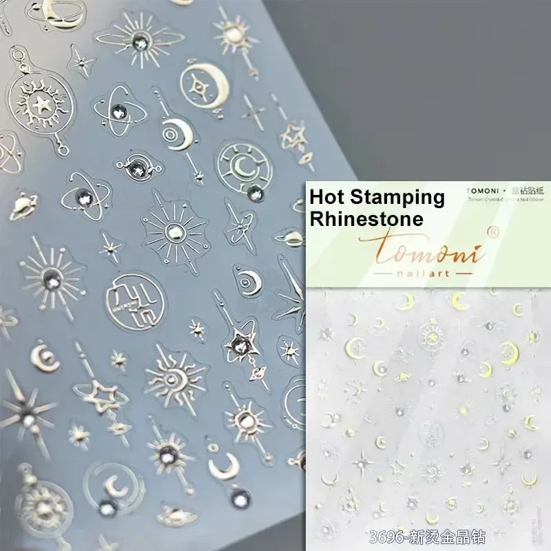 1pcs 5D Star Moon Nail Stickers Kawaii Pink Retro Bronzing Nail Art Sticker Decorations Decals DIY Adhesive Slider Accessories