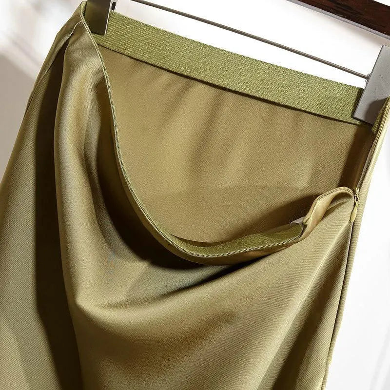 Botvotee Elegant Satin Long Skirt for Women Spring Summer 2025 Office Ladies Korean Style Loose Elastic Band Midi Skirts