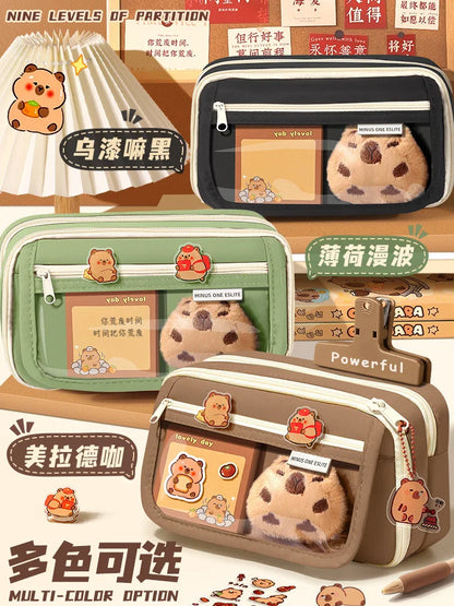 Kawaii Large Capacity Pencil Cases For School Bag Pouch Box 3 Compartments Supply Supplies Girl Boy Kit Cute Stationery Zippers