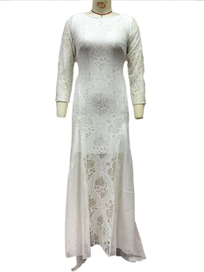 Foreign Style Evening Dress Woman's Sexy Lace Patchwork Backless Wedding Dresses Ladies Elegant Long Sleeves Party Prom Vestidos