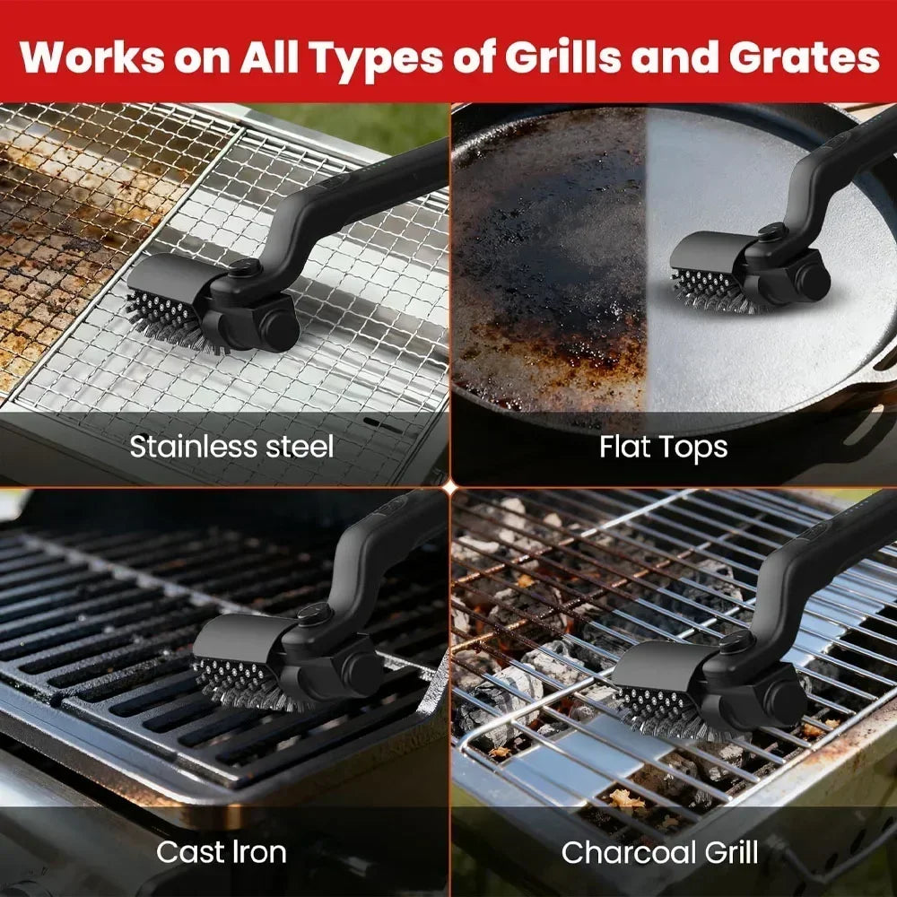Cordless Rechargeable Electric BBQ Grill Brush Heavy Duty Outdoor Cleaning Tool Rotary Adjustable for Oil Stains