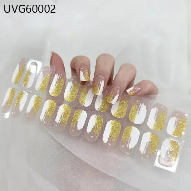16/20/22Tips Semi-Cured Gel Nail Wraps Full Cover Manicure DIY Waterproof Long Lasting Gel Nail Stickers set for UV Lamp Need