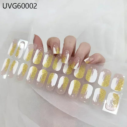 16/20/22Tips Semi-Cured Gel Nail Wraps Full Cover Manicure DIY Waterproof Long Lasting Gel Nail Stickers set for UV Lamp Need