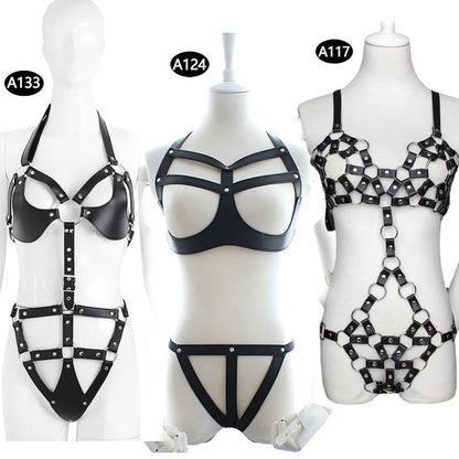 Bondage Harness Metal Leather Clothes Sexy Lingerie Bra Panty Adult Games Restraints Fetish Wear Erotic Costume BDSM Sex Toys