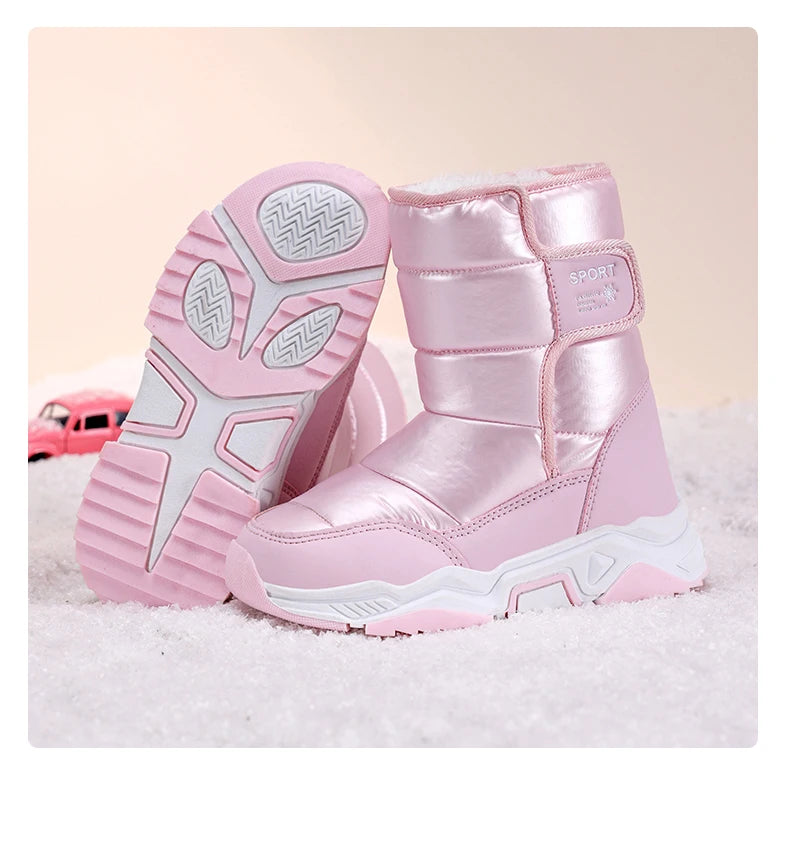 New Kids Snow Boots Winter High-top Warm Cotton Shoes for Children Boys Girls Warm Plush Lining Ankle Boots Anti-skid Waterproof