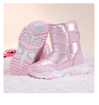 New Kids Snow Boots Winter High-top Warm Cotton Shoes for Children Boys Girls Warm Plush Lining Ankle Boots Anti-skid Waterproof
