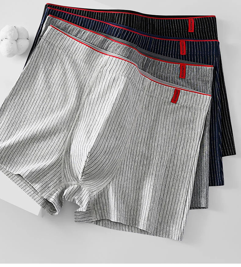 4 Pieces of Men's Boxer Underwear Soft, Breathable and Comfortable Men's Briefs Striped Trendy Personality Casual Loose Boxers