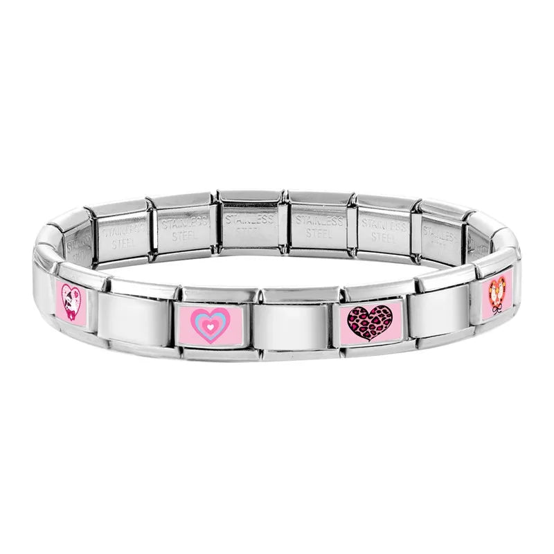 Beautiful Flower Y2K Black Star Dog Heart Pink Italian Charm Link Fit 9mm Stainless Steel Sweet Bracelet Jewelry Making DIY Gift