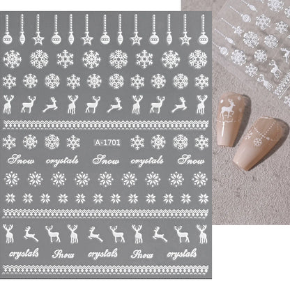 1sheet 3D White Snowflakes Nail Stickers for Christmas Winter Snow Flower Self-adhesive Nail Art Decals DIY Manicure Decorations