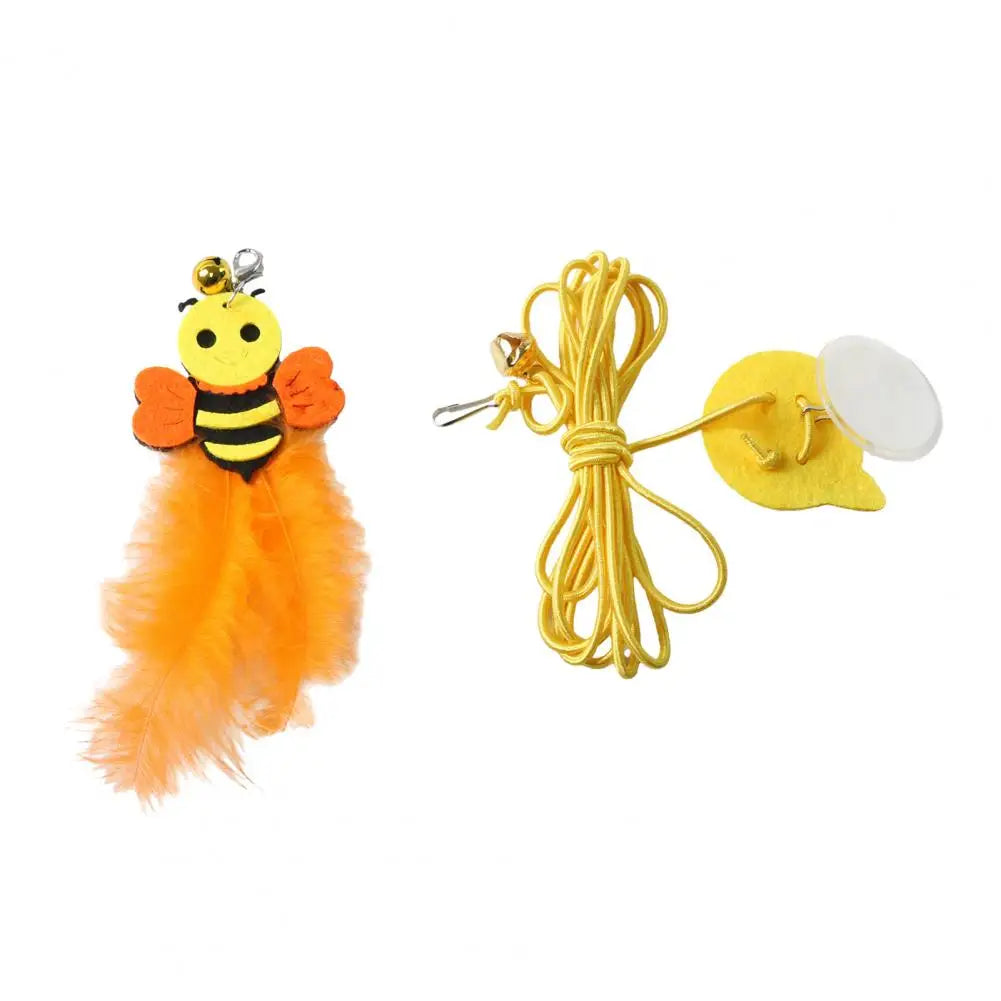 Hanging Cat Toy Swinging Cat Toy with Elastic Rope Feathers Self-play Teaser for Indoor Cats Hanging Bell Hunting Stimulator