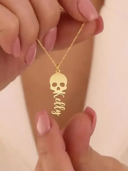 Custom Skull Necklace Personalized Name Engrav Gothic Style Dainty Chain Unique Jewelry Gift for Men Women Edgy Fashion Present
