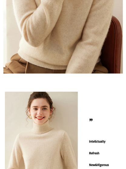 Cashmere Sweater Women's Turtleneck Long Sleeved Knitted Pullover 100% Pure Cashmere Base Sweater Korean Version Women's Top