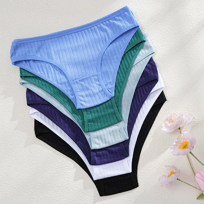 4PCS/SET Women's Cotton Panties Sexy Soft Striped Underpants 12 Solid Color Briefs Female Comfortable Stretch Lingerie M-XL