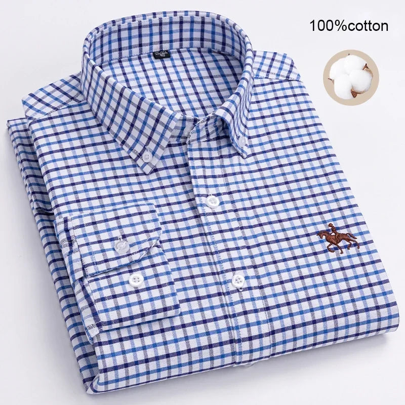 Large Size Full Men's Shirts 100% Pure Cotton Oxford Business Casual Shirt Soft Slim Fit Formal Plain Shirt Long Sleeve Clothes