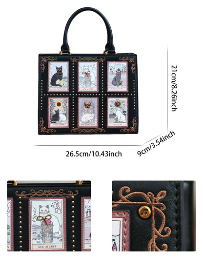 2025 High-end fashion summer new handbag female bag niche design Tarot tile tote bag large capacity Y2K cute cat bag strange win