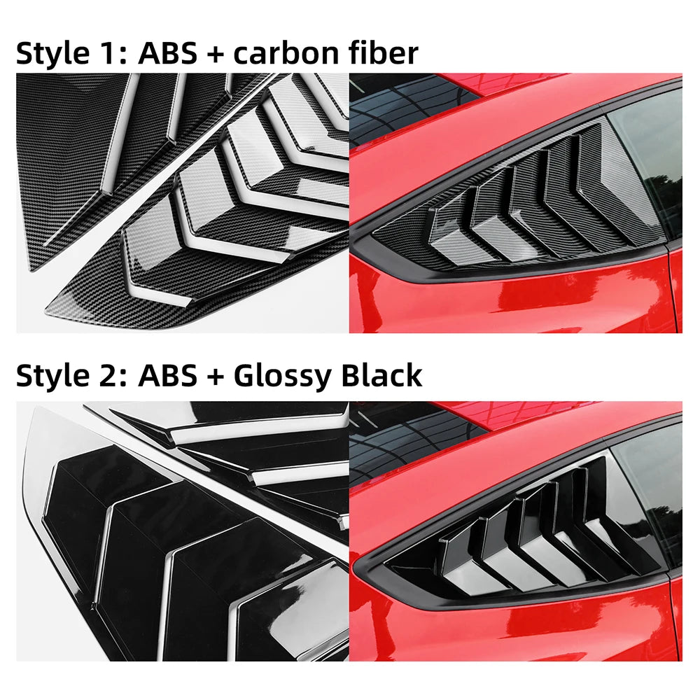 For Ford Mustang 2024 2025 2026 GT S650 Gloss Black Carbon Fiber Pattern Rear Windshield Side Spoiler Splitter Triangle Louver