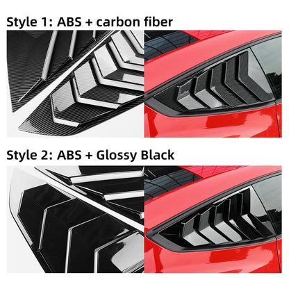 For Ford Mustang 2024 2025 2026 GT S650 Gloss Black Carbon Fiber Pattern Rear Windshield Side Spoiler Splitter Triangle Louver