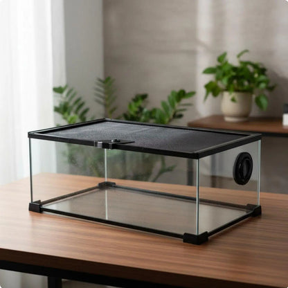 Stackable Reptile Terrarium Glass Cage Secure Mesh Lid with Heat Lamp Holder for Small Pets Display