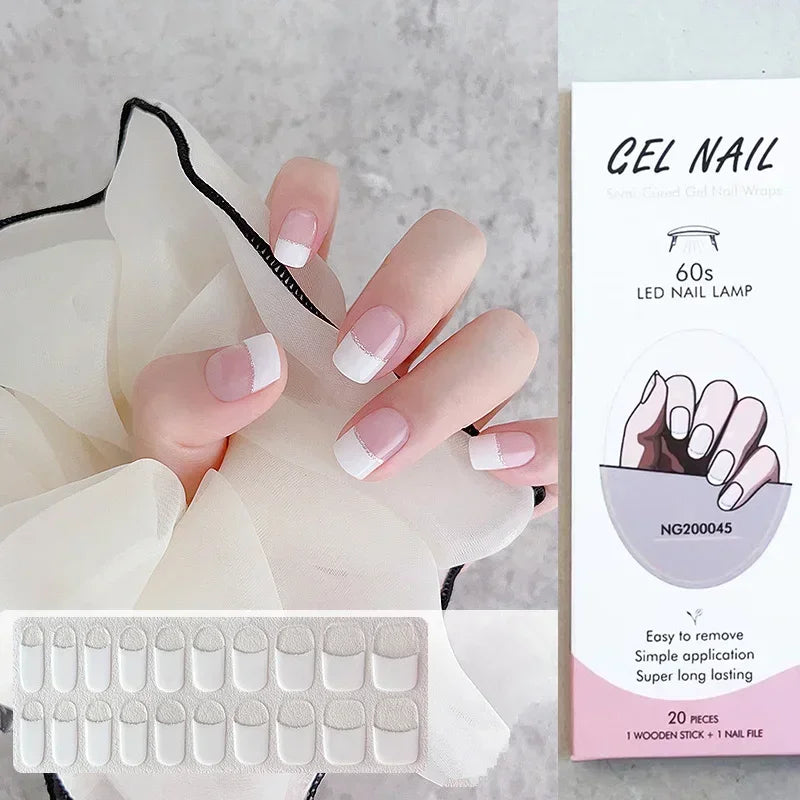 16/18/20Tips Semi-Cured Gel Nail Strips Adhesive Full Cover Stickers for Nails UV Lamp Need Press On Nails Fashion Manicure