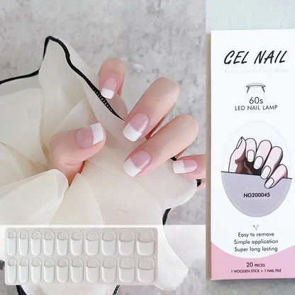 16/18/20Tips Semi-Cured Gel Nail Strips Adhesive Full Cover Stickers for Nails UV Lamp Need Press On Nails Fashion Manicure