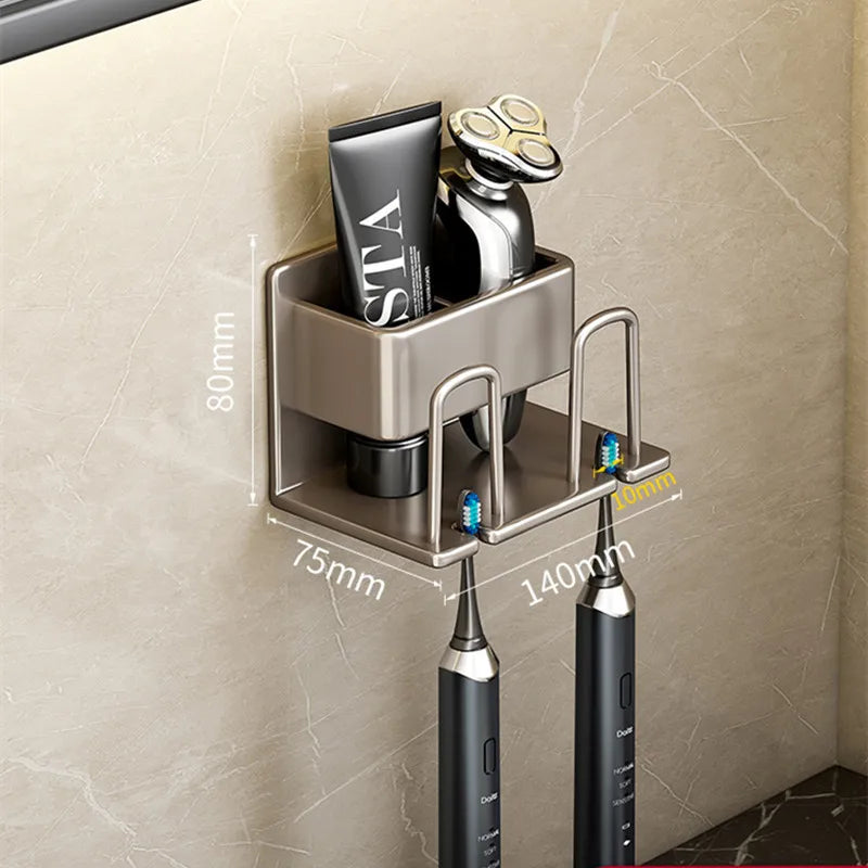 Wall Mounted Toothbrush Holder Aluminium Alloy Toothpaste Rack Bathroom Household Space Saving No Punching Bathroom Accessories