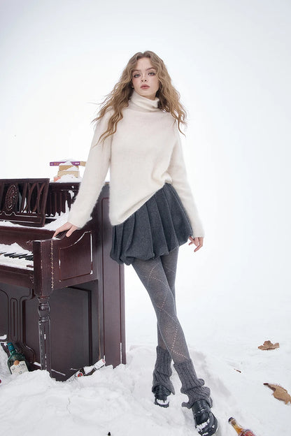 ELFSACK 2025 Dark Gray Pleated Skirt Women, Preppy Elegant Tiered Midi Skirt with Bubble Hem, Winter Mini/Maxi Half Skirt