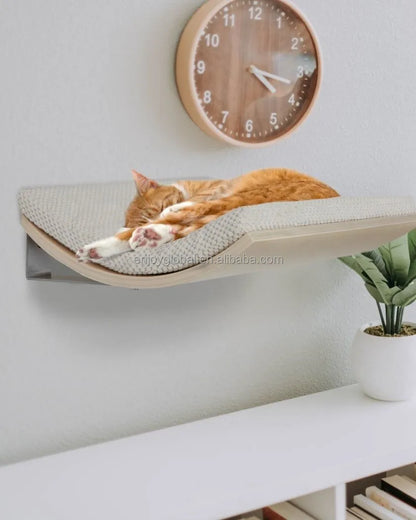 Custom Modern Wood Cat Climbing Frame Wall Mounted Shelves with Hammock and 3 Steps for Cats Furniture