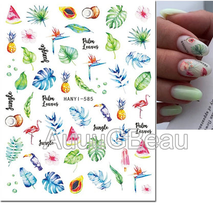 3d Nails Art Decals Spring Fruits Pink Full Tips Peony Magnolia Flowers Adhesive Sliders Stickers Decoration For Nails Manicure