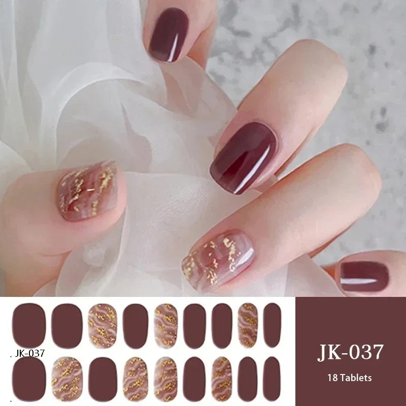 16/18/20Tips Semi-Cured Gel Nail Strips Adhesive Full Cover Stickers for Nails UV Lamp Need Press On Nails Fashion Manicure