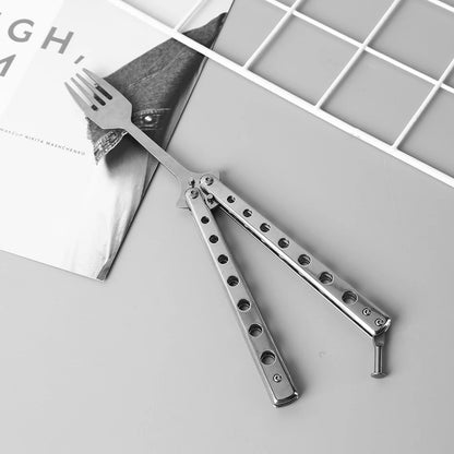 Butterfly Knife Folding Spoon Fork Balisong Training Spoon Fork Butterfly Knife Trainer Outdoor Camping Tableware Kitchen Tool