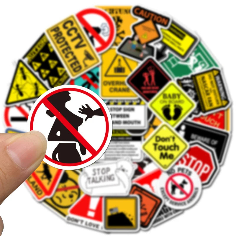 50PCS Funny Warning Sign Stickers Waterproof Vinyl Decals for Laptop Water Bottle,Sign Stickers Decoration Supplies Classic Toys