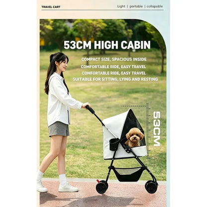 Pet Stroller Lightweight Metal Foldable Multi Tier Carrier Round Handle For Cats Dogs Outdoor Travel